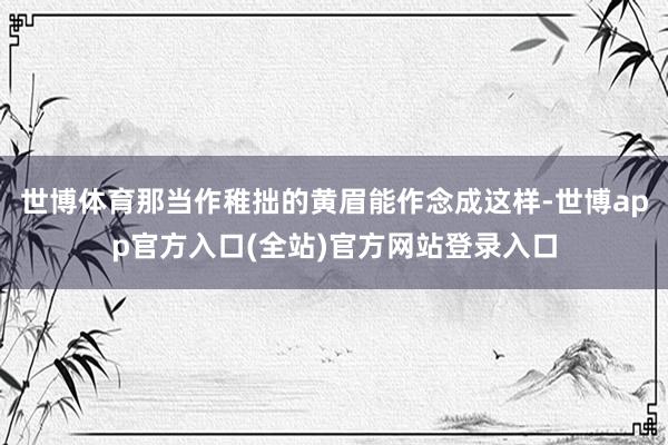 世博体育那当作稚拙的黄眉能作念成这样-世博app官方入口(全站)官方网站登录入口